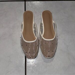Aritzia Cream and Tan Embellished Flats